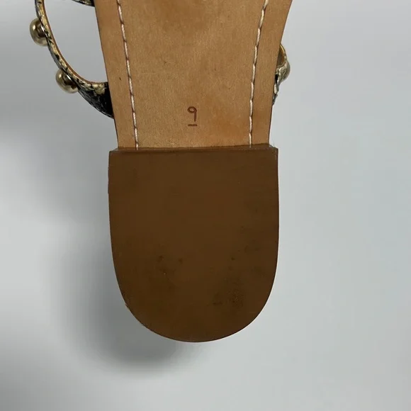 Sam Edelman Gold Studded Sandals Snake-Print Women’s SZ 9 Leather Strappy Flats - Picture 7 of 8